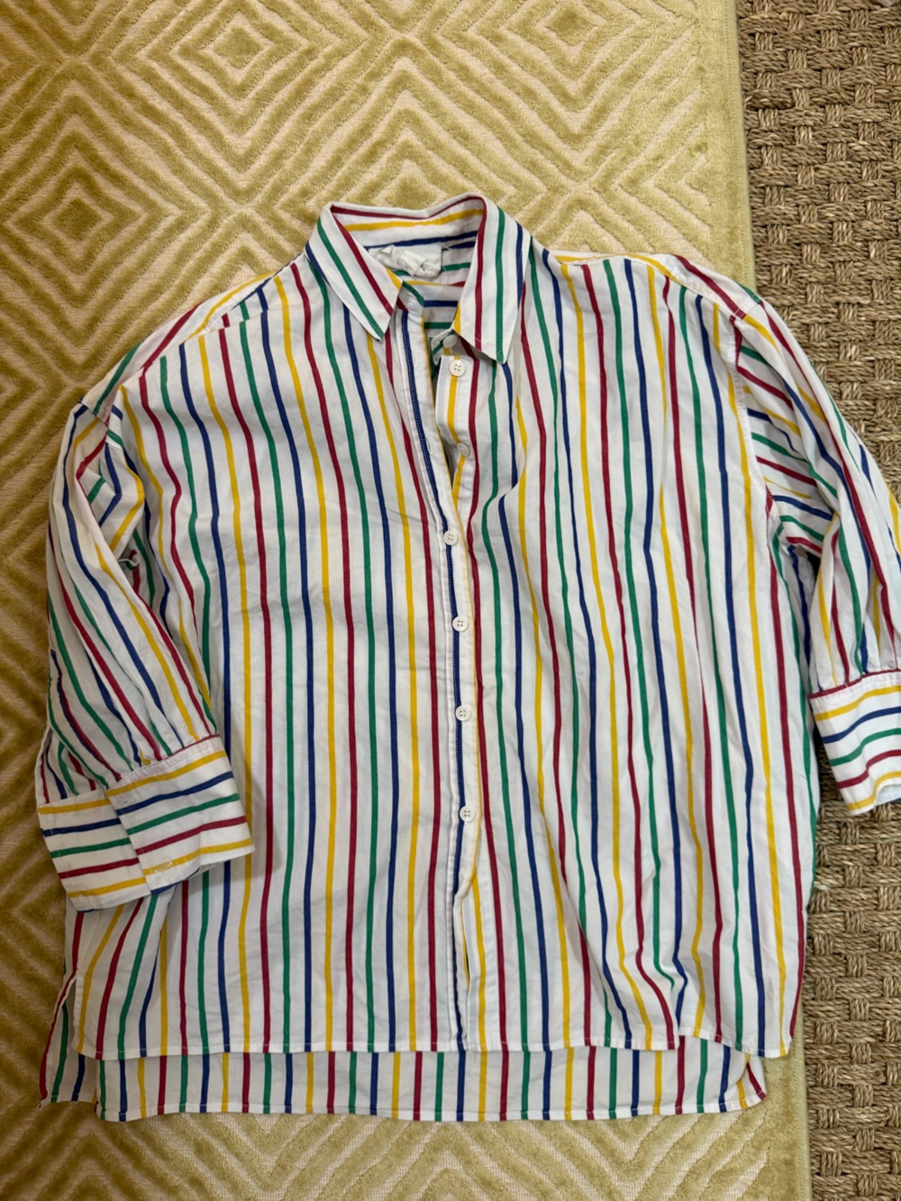 Casual Multi-Color Stripe Button-Up Shirt - White Base